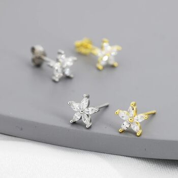 Cz Flower Stud Earrings In Sterling Silver, 2 of 12