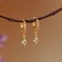 Tiny North Starburst Skye Blue Huggie Hoop Earrings, thumbnail 1 of 5
