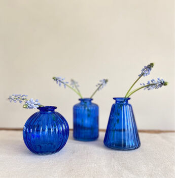 Blue Glass Bud Vases Set Of Three, 2 of 6