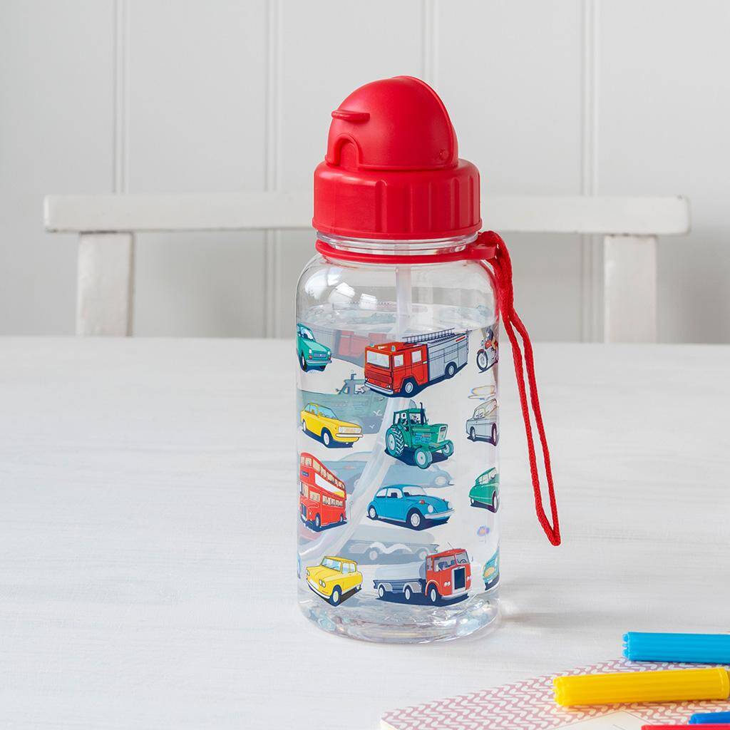 Children's Water Bottle With Straw Cars And Trucks, 1 of 2