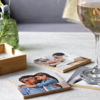 Set Of Bamboo Photo Coasters For Dad, 3 of 4