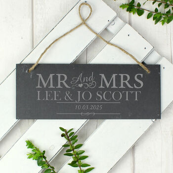 Personalised Mr And Mrs Hanging Slate Plaque Wedding Sign, 2 of 2