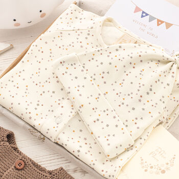 Baby Boys Star Cluster Print Babygrow And Hat Gift Set, 7 of 11