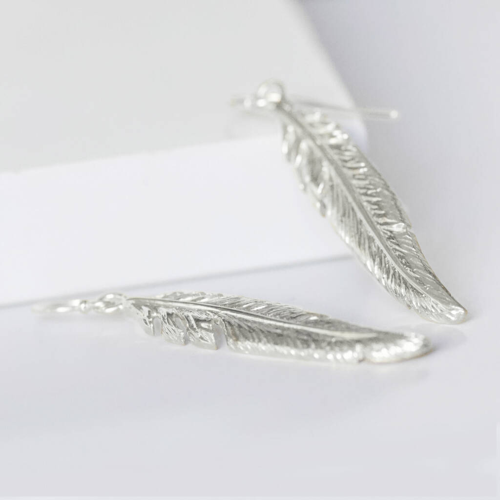 Sterling Silver Feather Drop Earrings By AMULETTE | notonthehighstreet.com