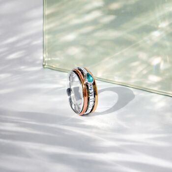 Maharani Turquoise Topaz Mixed Metal Spinning Ring, 4 of 10