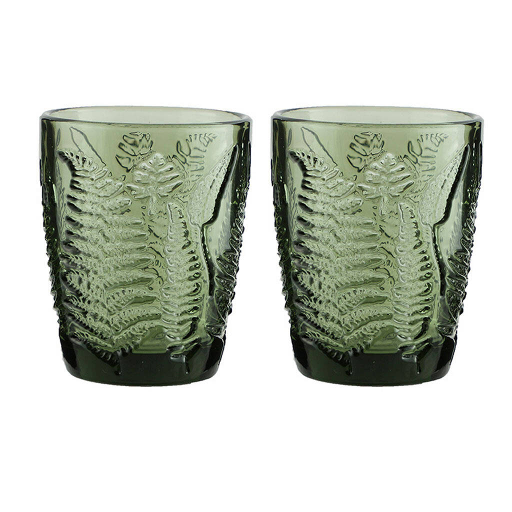 Two Fern Green Glass Tea Light Holders By Dibor