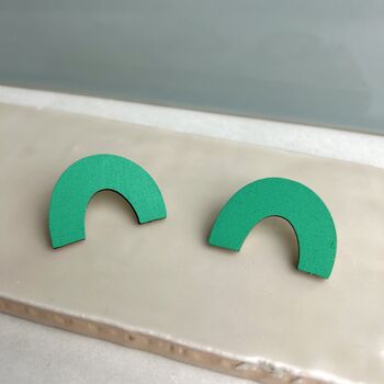 Forest Green Geometric Arc Stud Earrings, 3 of 4