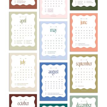 2026 Wavy Desk Calendar Cards With Wooden Stand, 4 of 10