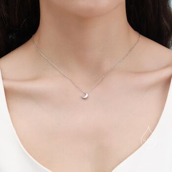 Sterling Silver Tiny Crescent Moon Pendant Necklace, 5 of 11