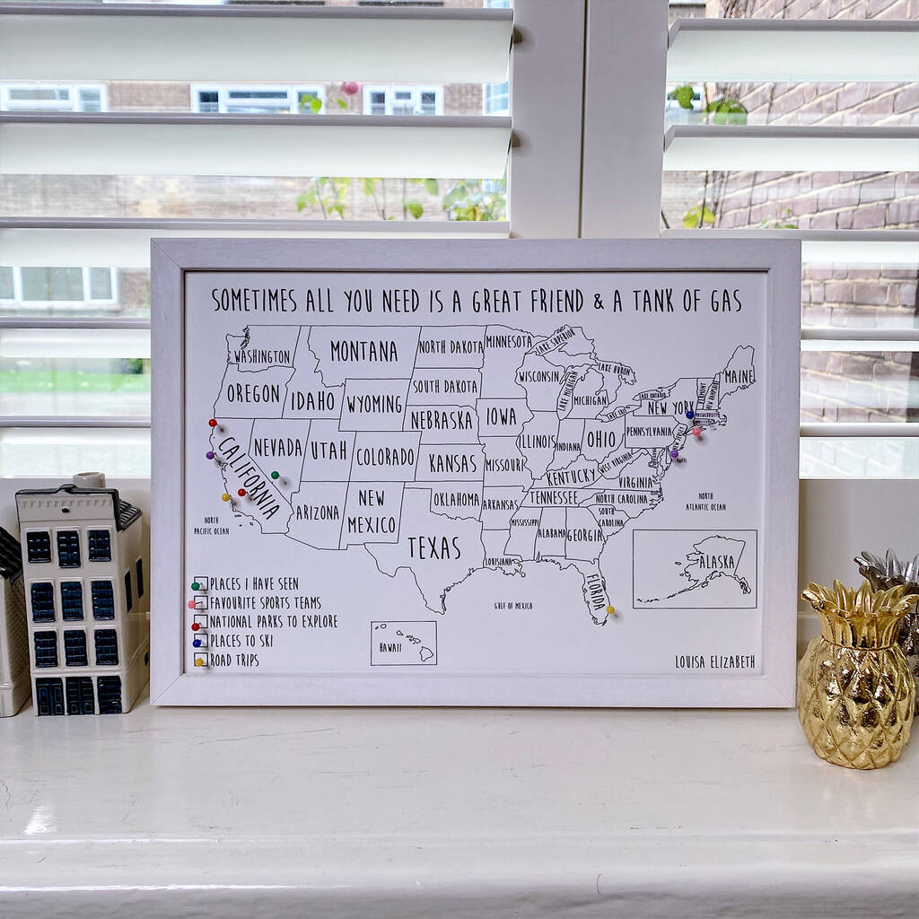 Personalised Usa States Pin Board Map With Pins By Louisa Elizabeth