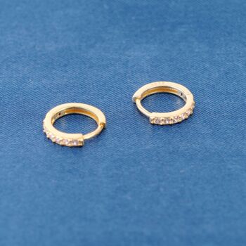 Gold Sparkly Hoops, Cz Stone Huggie Hoops, Dainty Hoops, 5 of 7