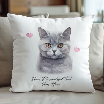 Personalised British Shorthair Cat Love Hearts Cushion Cover, 2 of 2