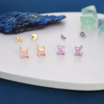 Princess Cut Tourmaline Pink Stud Earrings, 4 of 12