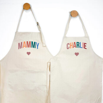 Multicoloured Mum And Child Personalised Natural Apron Set, 2 of 4