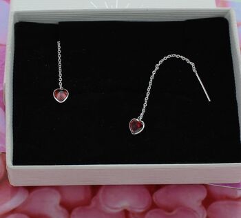 Petite Zircon Heart Threader Earrings, 2 of 4