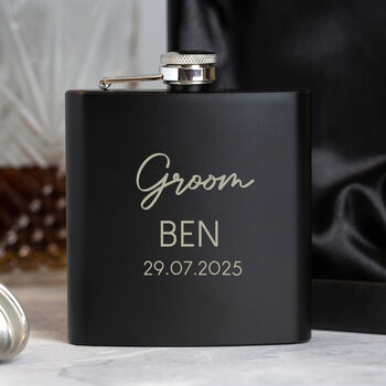 Personalised 6oz Black Script Best Man Groomsman Hip Flask, 5 of 6
