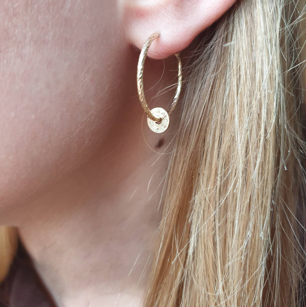 Personalised Solid Gold Charm Hoop Earrings, 1 of 3