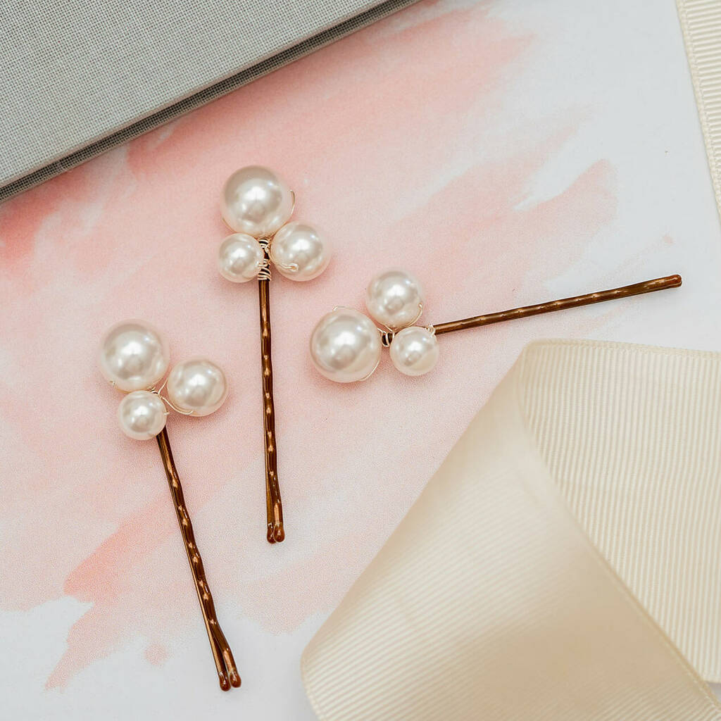 Set Of Three Large Pearl Cluster Bobby Pins, 1 of 4