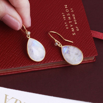 Moonstone Earrings With Blue Topaz, 2 of 8