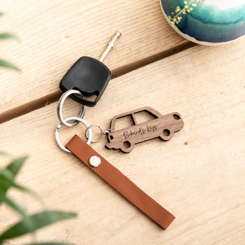 Personalised Wooden Walnut Car Keyring Gift, 2 of 4