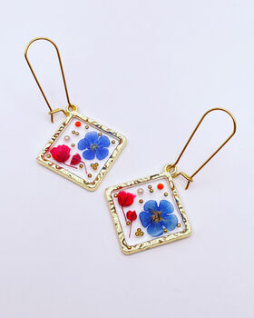 Real Flowers Square Drop Earrings Small Hand Made, 2 of 9