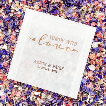 Set Of 10 Foil 'Throw With Love' Heart Confetti Bags, 2 of 2