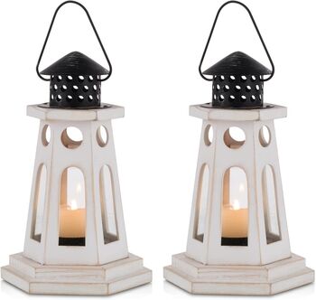 Two Tealight Distressed Wooden Candle Holder Lanterns, 4 of 9