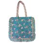 Block Printed Blue And Pink Floral Quilted Ruffle Tote Bag, thumbnail 4 of 4