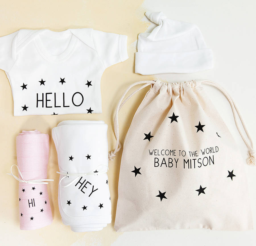 Personalised Letter and Name Baby Set Babygrow and Blanket Hospital Outfit 