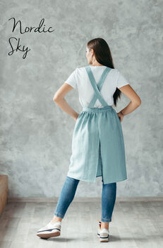 Linen Crossback Pinafore Apron | Japanese Art Smock, 10 of 12