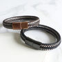 Mens Woven Leather Steel Bracelet, thumbnail 1 of 6
