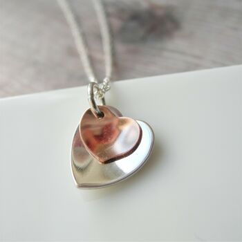 Silver And Rolled Gold Hearts Necklace, 3 of 9