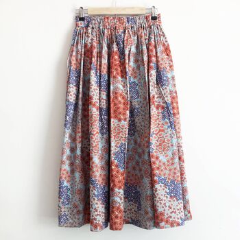 Blue Floral Printed Cotton Midi Skirt, 4 of 5