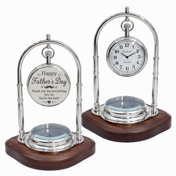 Engraved Chrome Desk Clock With Compass – 23rd Wedding Anniversary And Father's Day Gift For Men, 2 of 9