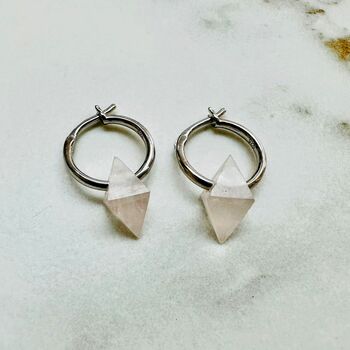 'Octahedron' Rose Quartz Sterling Silver Hoop Earrings, 3 of 5