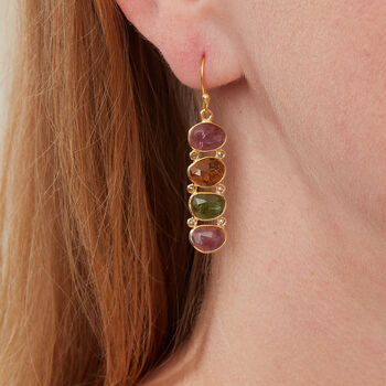 Watermelon Tourmaline Pebble Diamond Drop Earrings, 5 of 10