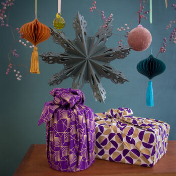 Reusable Fabric Gift Wrap Furoshiki Gold And Plum, 5 of 6