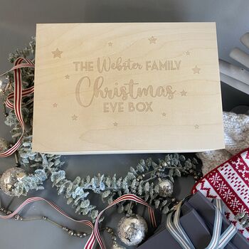 Personalised Family Luxury Pine Christmas Eve Box, 3 of 12