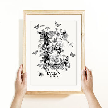 Personalised Monochrome Floral Initial Print, 5 of 11