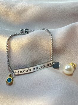 Personalised Baby Bracelet Birthstone Silver And Gold, 4 of 8