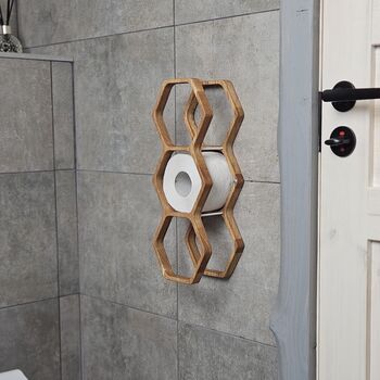 Handcrafted Oak Wood Honeycomb Toilet Paper Rack, 7 of 8