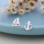 Sterling Silver Mismatched Sailing Boat And Anchor Stud Earrings, thumbnail 4 of 11