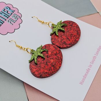 Small Red Tomato Glitter Resin Earrings, 2 of 4