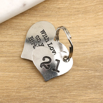 21st Birthday Gift Personalised 2pc Heart Key Ring, 6 of 12