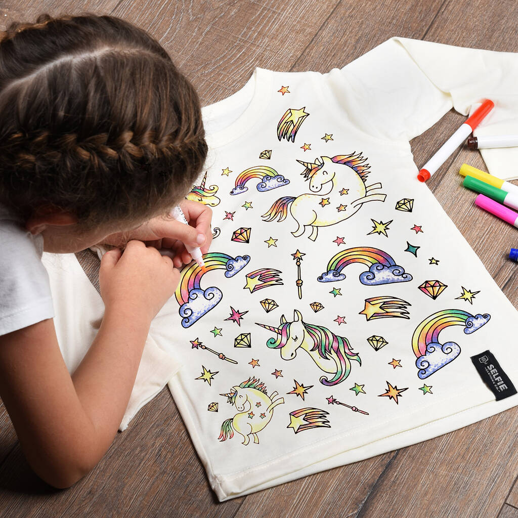 Personalised Unicorn Colour In Top With Fabric Pens By Selfie Craft Co | notonthehighstreet.com