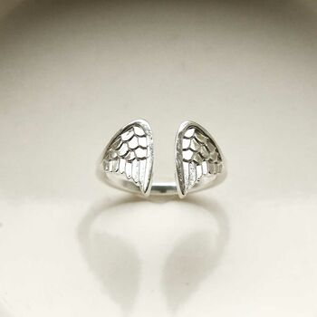 Sterling Silver Angel Wings Adjustable Ring, 4 of 6