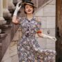 Roma Dress In Navy Mayflower Vintage 1940s Style, thumbnail 2 of 2