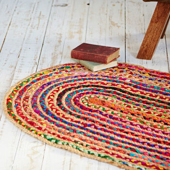 Multicoloured Recycled Jute And Cotton Oval Rug, 4 of 5