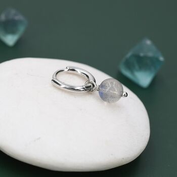 Sterling Silver Genuine Labradorite Stone Beaded Huggie Hoop Earrings, 4 of 11