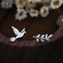 Sterling Silver Dove And Olive Branch Stud Earrings, thumbnail 2 of 10
